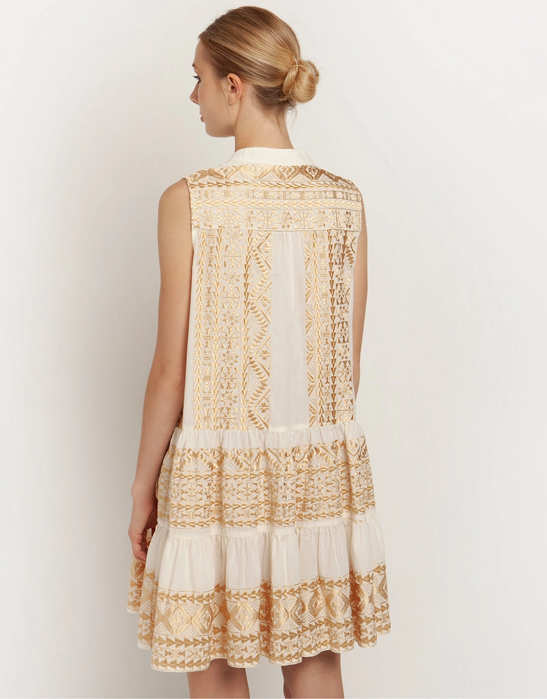 Classic Triangle Sleeveless Mini Dress - Natural and Gold