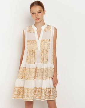 Classic Triangle Sleeveless Mini Dress - Natural and Gold Swim Womens - bikinis clearance