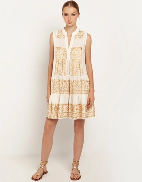 Classic Triangle Sleeveless Mini Dress - Natural and Gold Swim Womens - bikinis clearance
