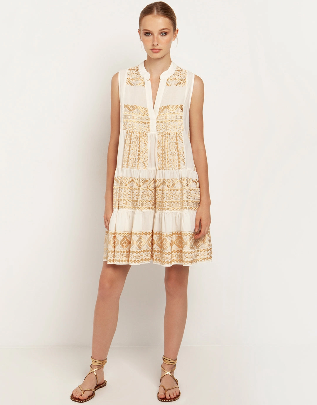 Classic Triangle Sleeveless Mini Dress - Natural and Gold Swim Womens - bikinis clearance