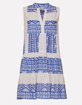 Classic Triangle Sleeveless Mini Dress - White and Blue Swim Womens - bikinis clearance