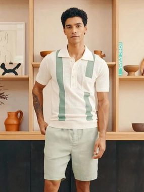 Clemente Crochet Stripe Polo Knitwear Mens - men's sweaters sale