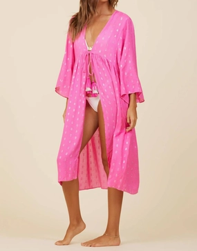 Clipped Metallic Kimono In Hot Pink Swim Womens - scoop neck swimsuits