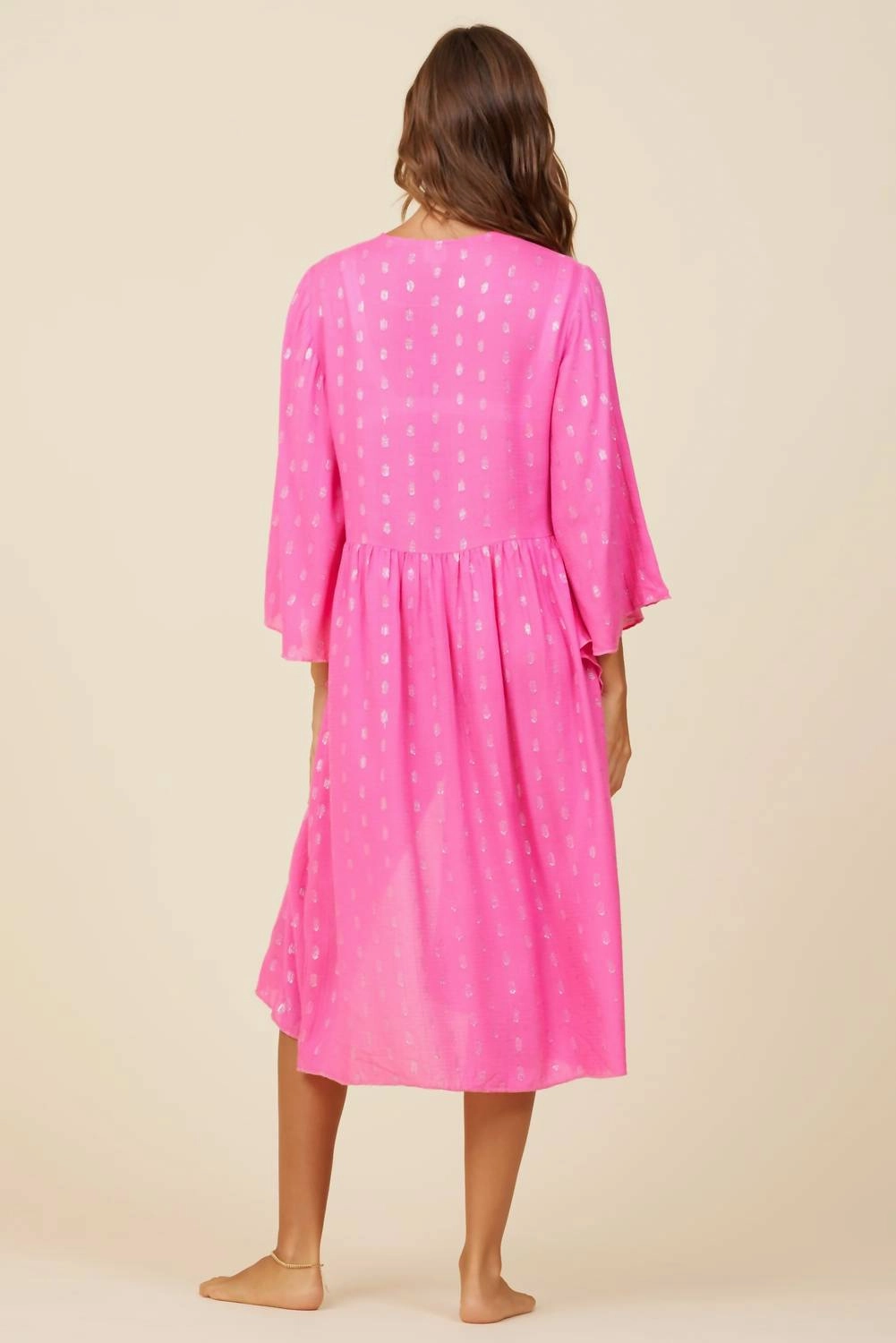 Clipped Metallic Kimono In Hot Pink