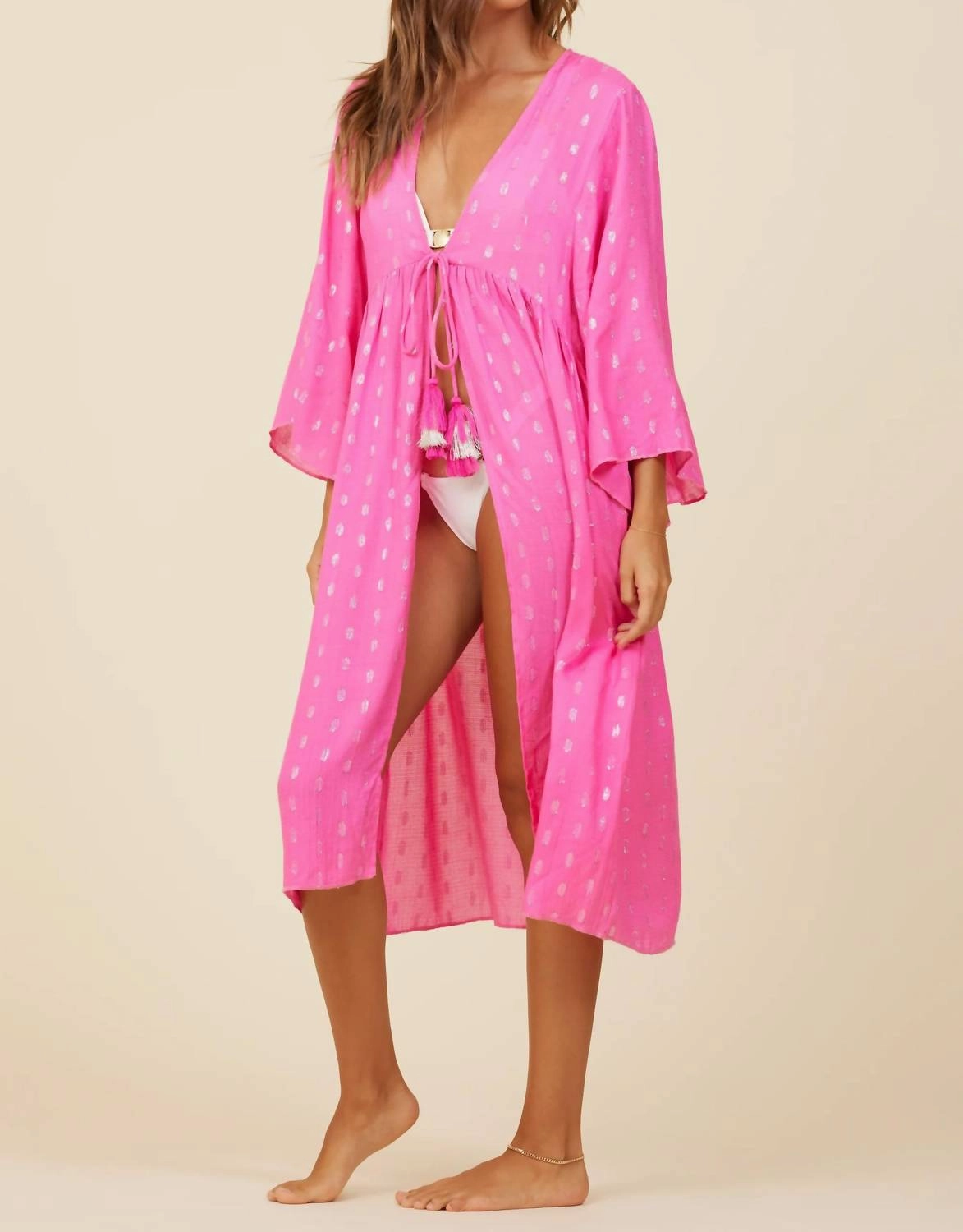 Clipped Metallic Kimono In Hot Pink Swim Womens - scoop neck swimsuits