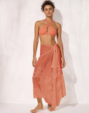 Coastal Daydream Pareo - Coral Sunset Swim Womens - bikinis clearance