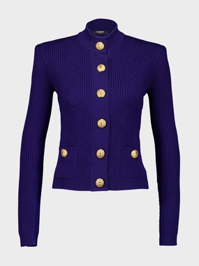 Cobalt Blue Gingham Openwork Knit Cardigan Knitwear Womens - women's knitwear cheap