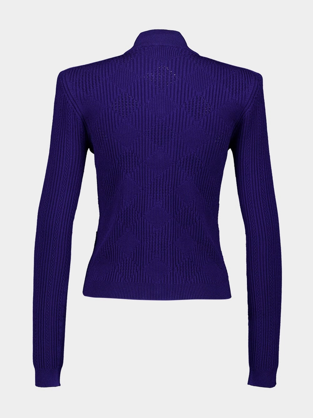 Cobalt Blue Gingham Openwork Knit Cardigan