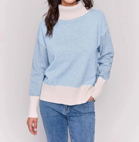 Color Block Turle Neck Sweater In Frost Tops Womens - sheer tops clearance