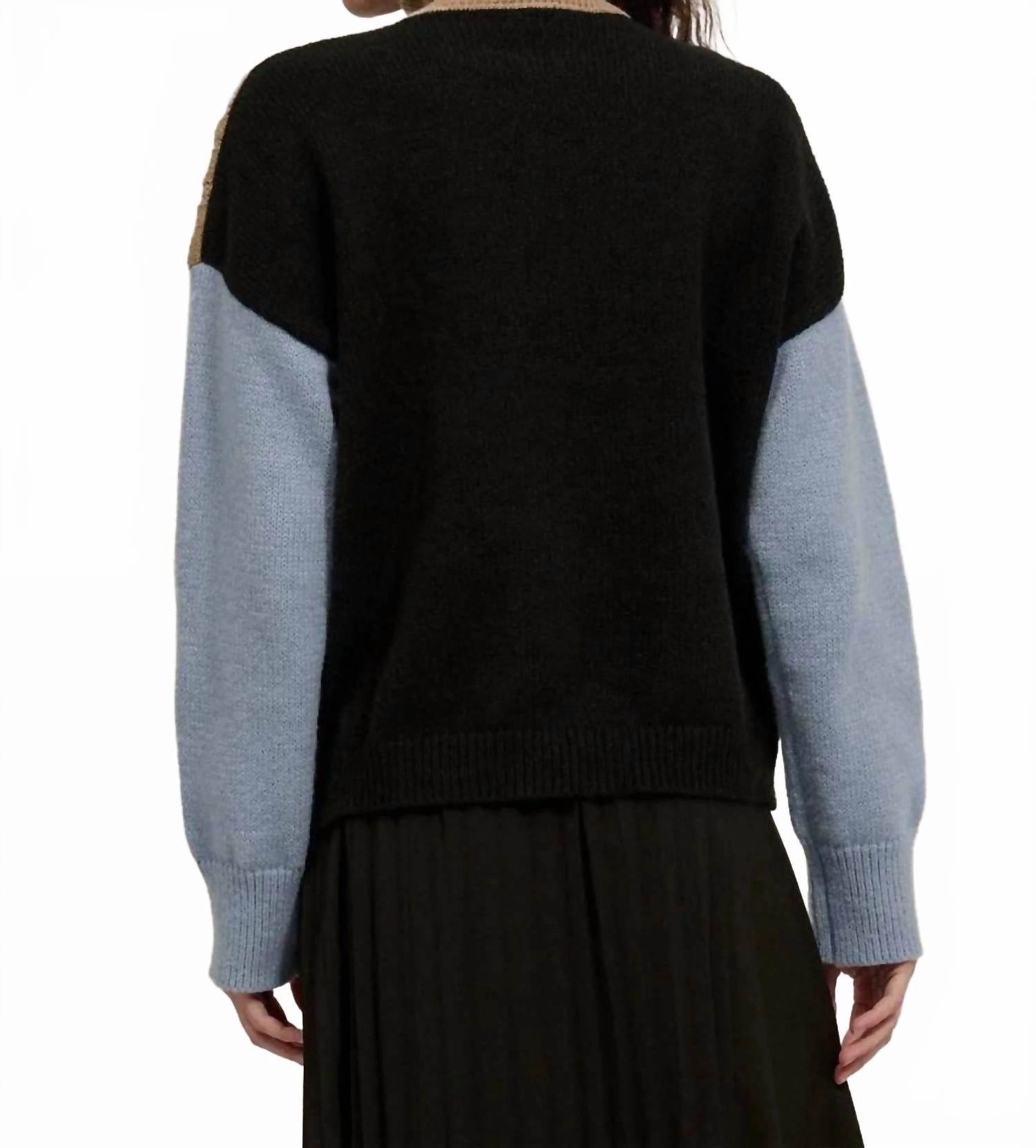 Color Block Turtle Neck Cable Knit Sweater In Taupe