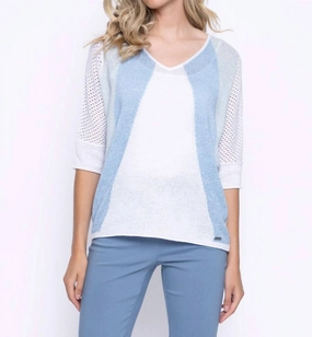 Color Blocking Knitted Top In White & Light Blue Tops Womens - camisoles best price