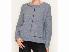 Color Line Detail Crew Neck Pullover Sweater In Charcoal Tops Womens - bodysuits clearance