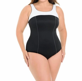 Colorblock Plus Size Touche Underwire One Piece Swimsuit In Black White Swim Womens - plunge bikinis sale