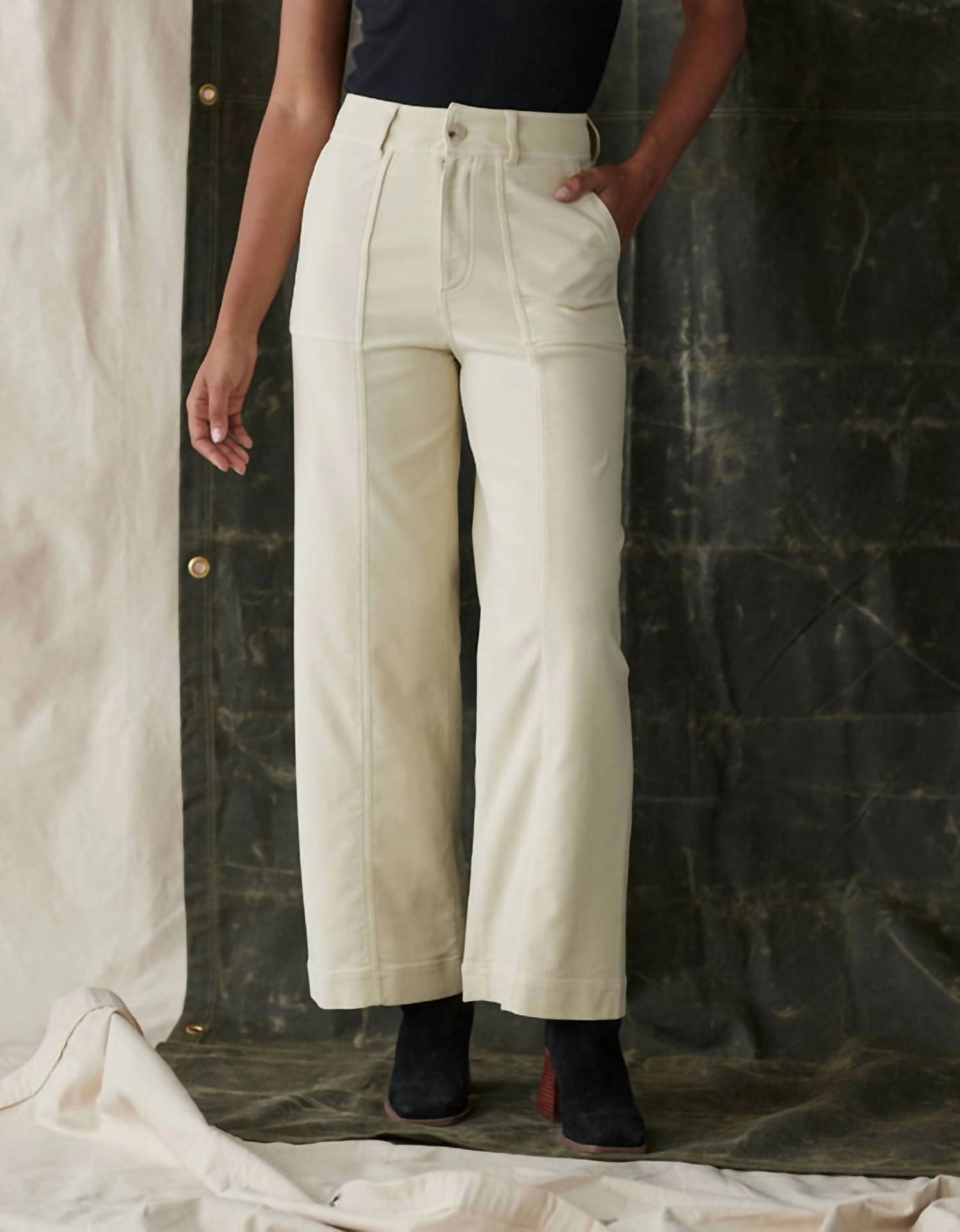 Comfort Terry Crop Pant In Cream womens linen pants discount