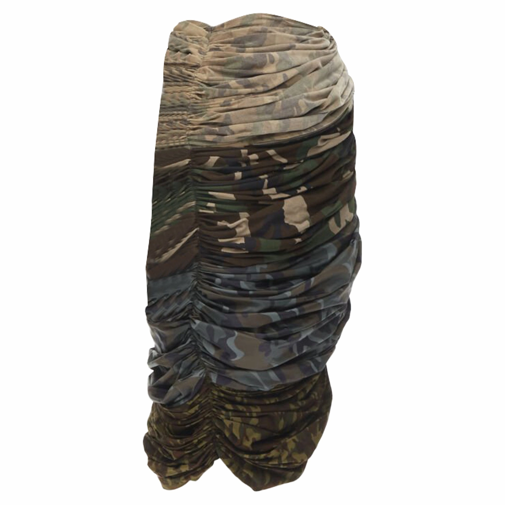Comme Des Garcons Mixed Cotton Nylon Camo Ruched Skirt