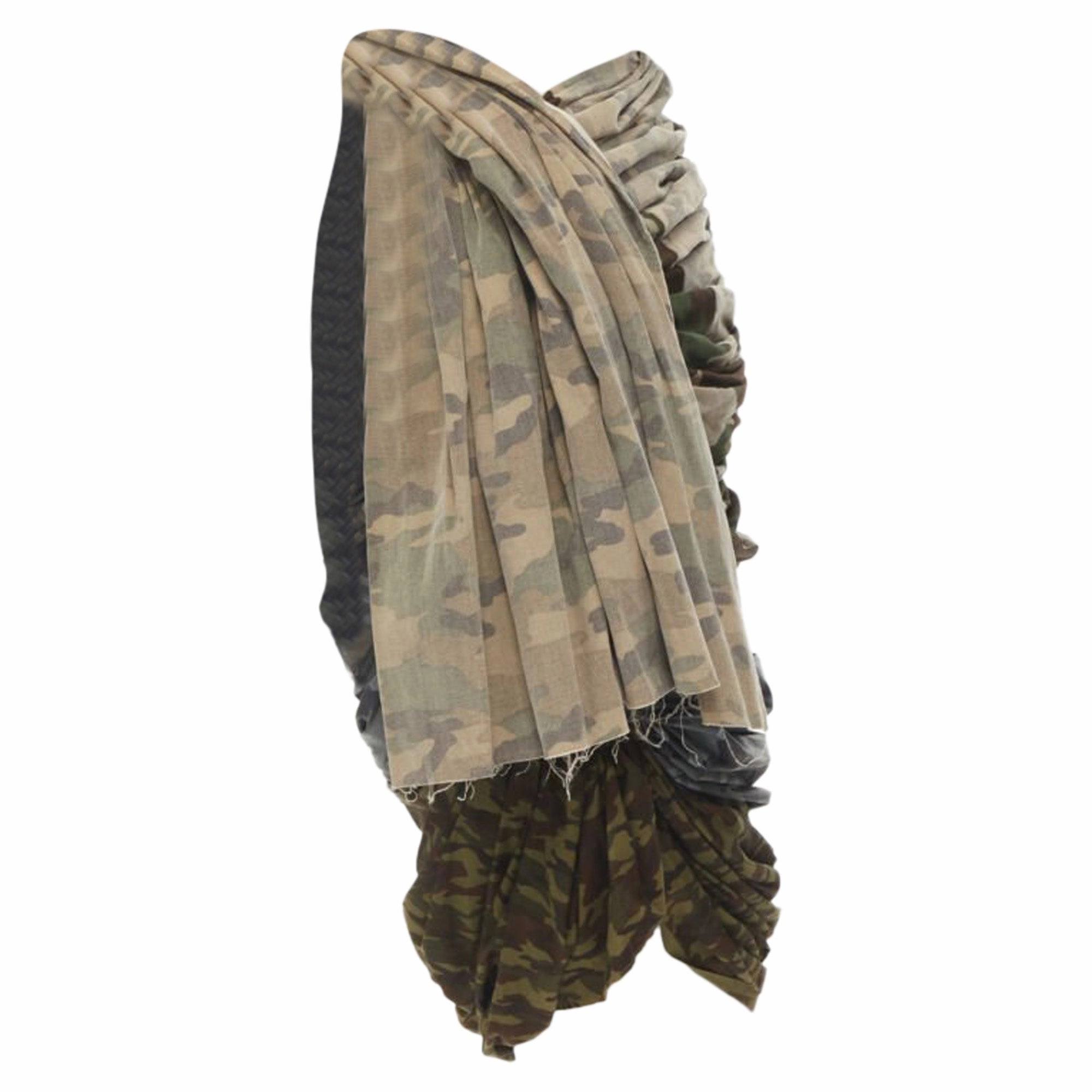 Comme Des Garcons Mixed Cotton Nylon Camo Ruched Skirt