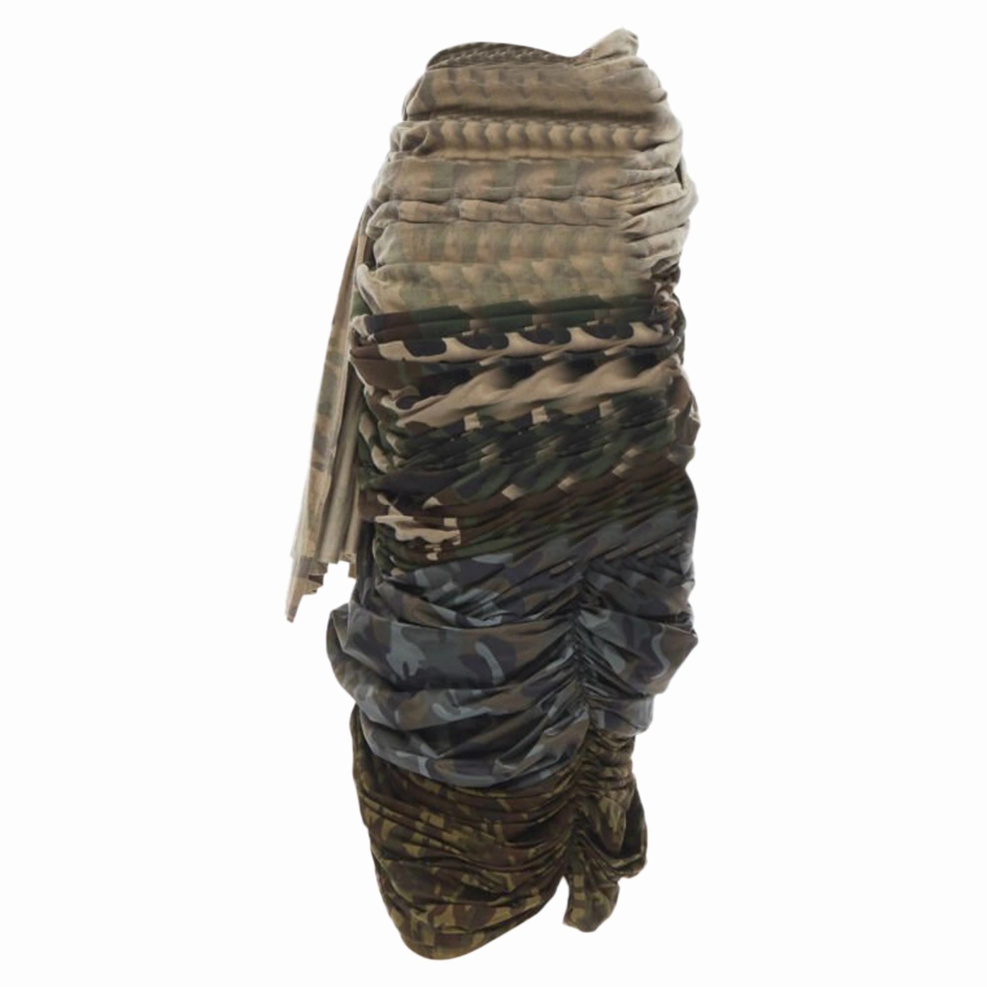 Comme Des Garcons Mixed Cotton Nylon Camo Ruched Skirt