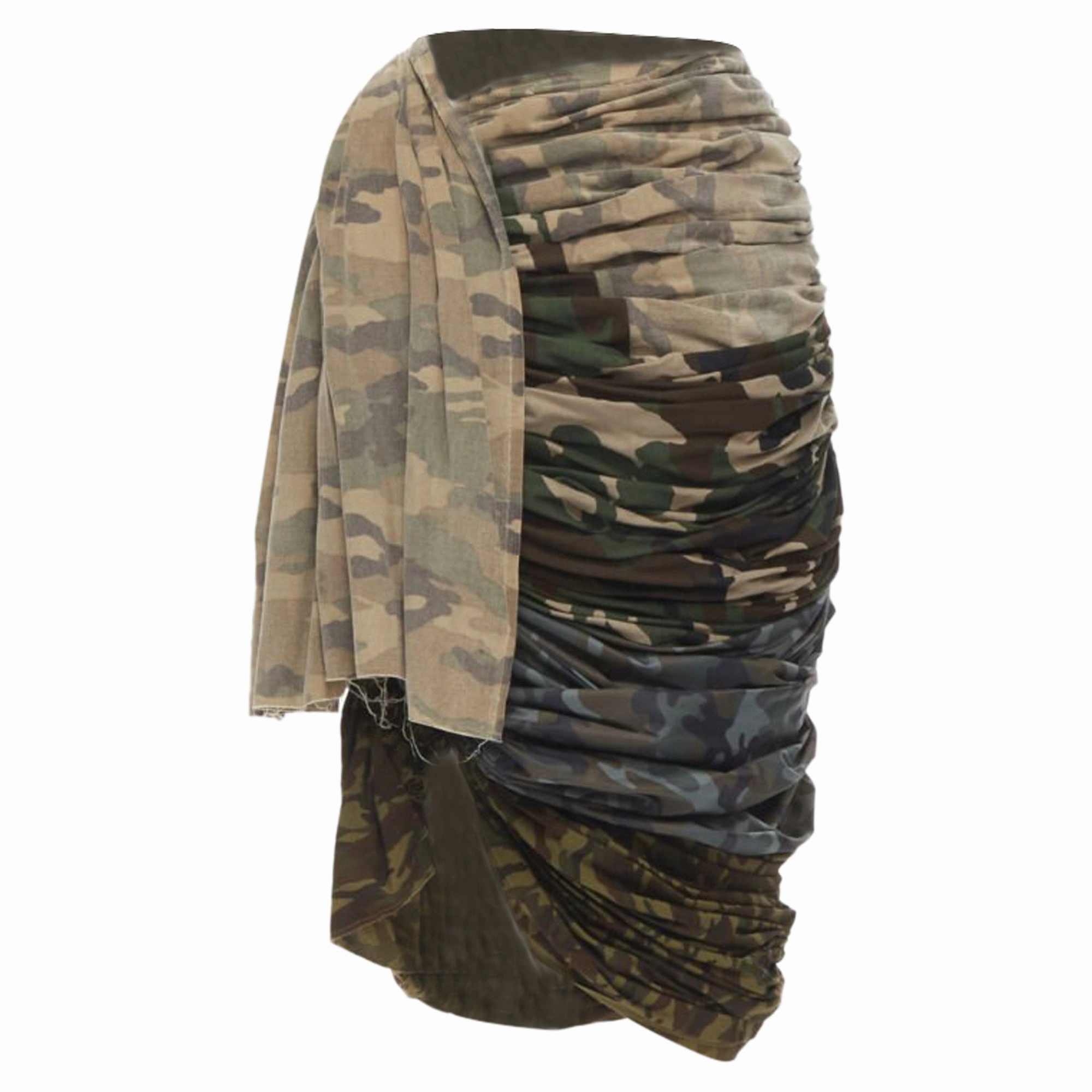 Comme Des Garcons Mixed Cotton Nylon Camo Ruched Skirt
