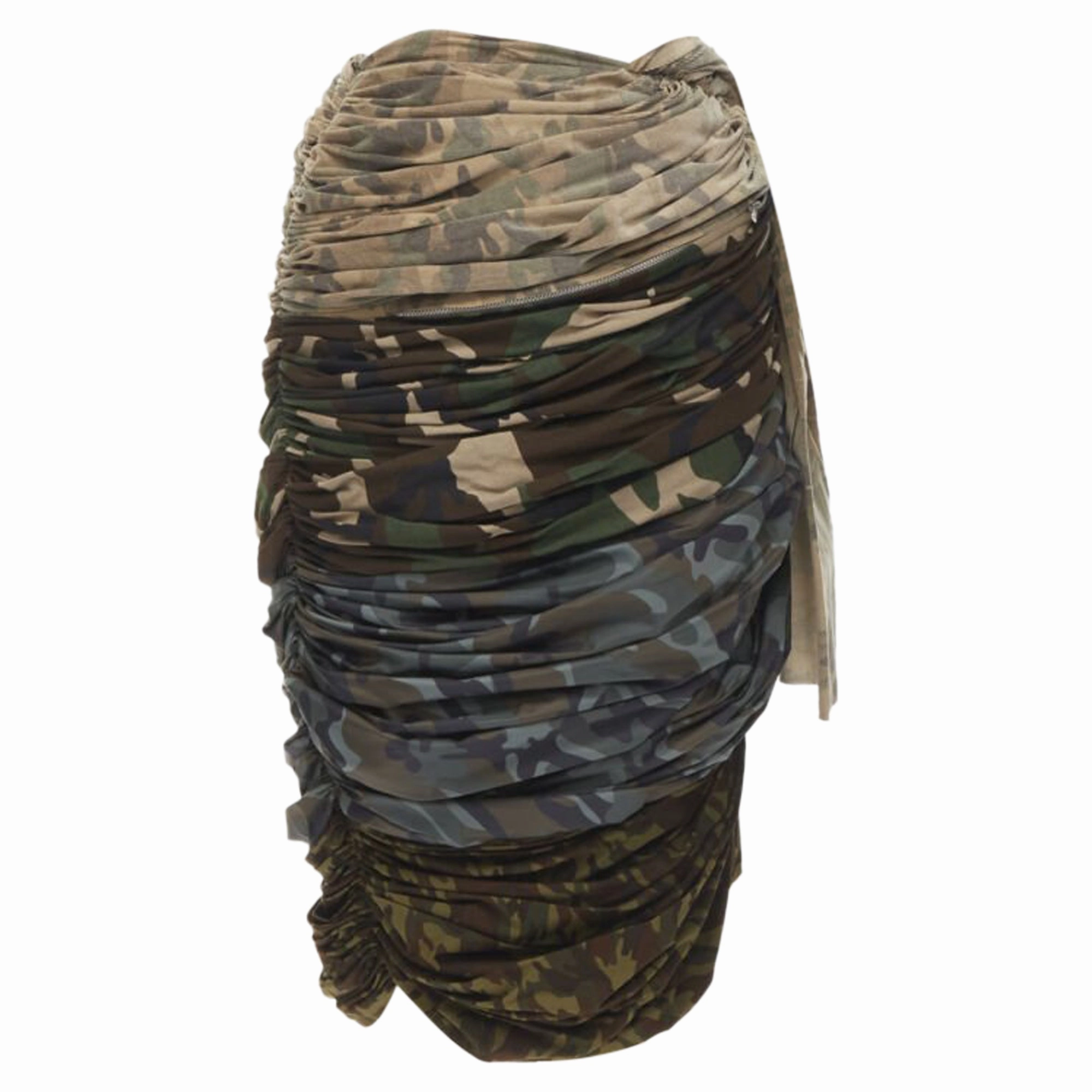 Comme Des Garcons Mixed Cotton Nylon Camo Ruched Skirt