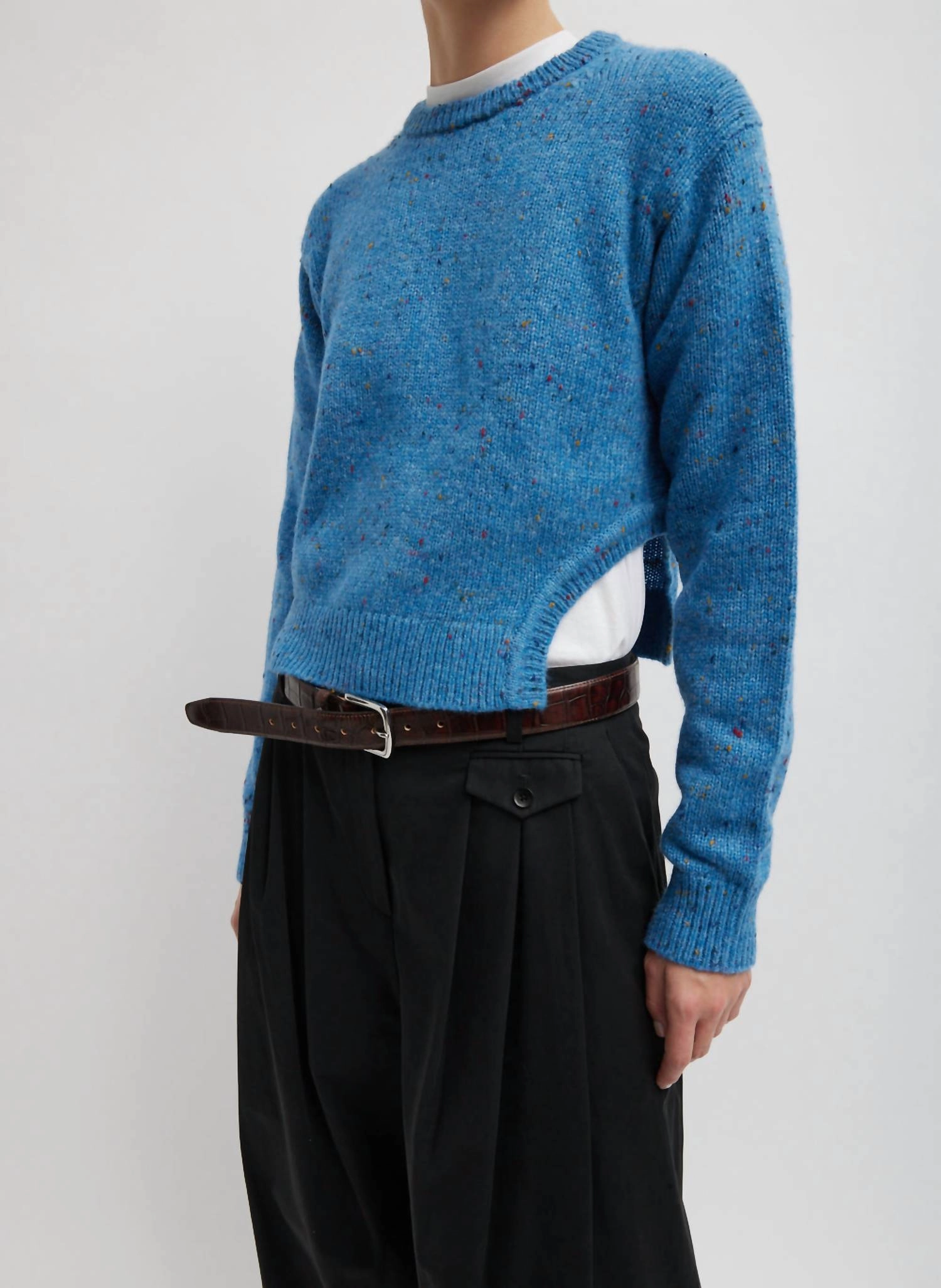 Confetti Shrunken Crewneck Pullover Top In Blue Multi