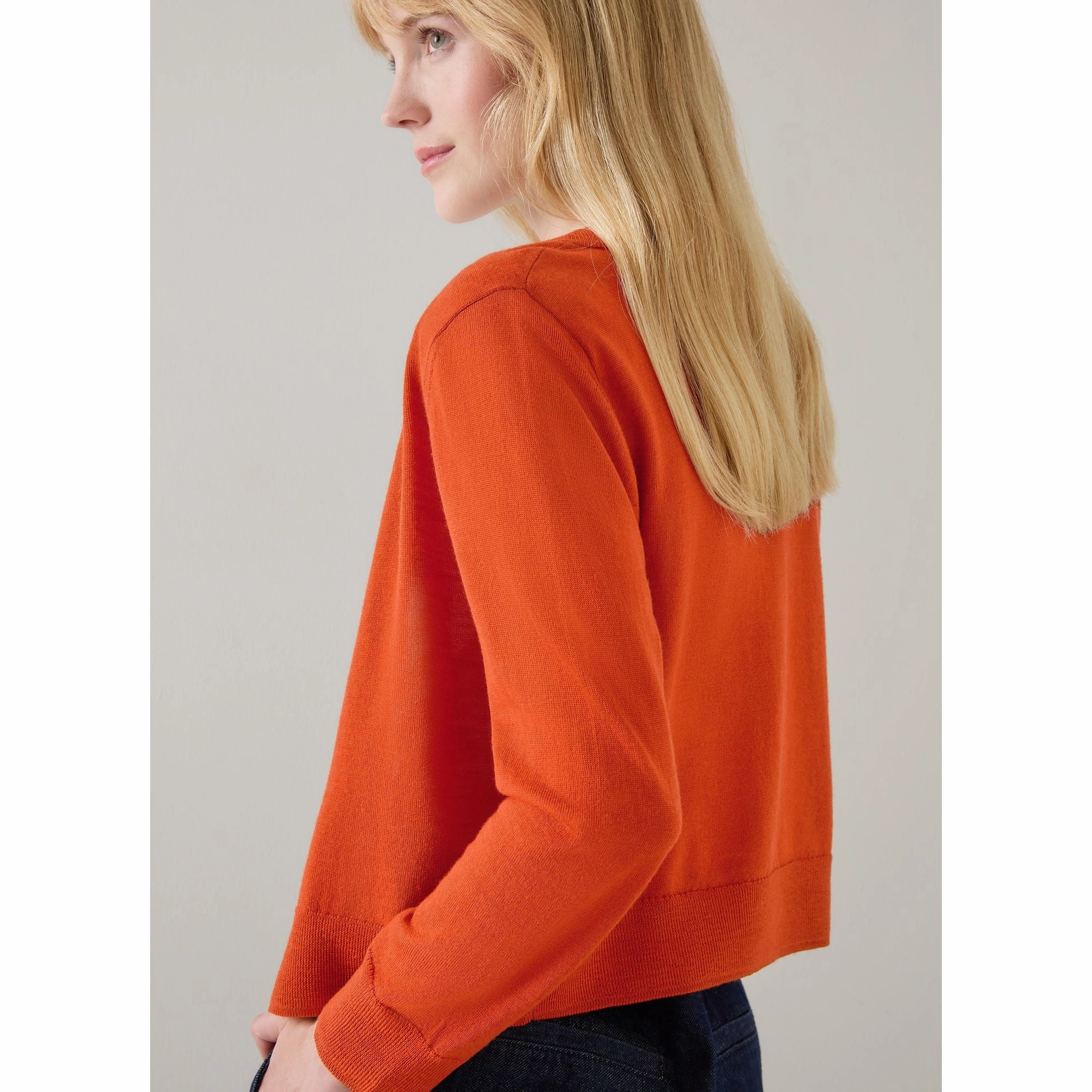 Connie Burnt Orange Crew Neck Wide Placket Cardigan