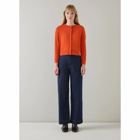 Connie Burnt Orange Crew Neck Wide Placket Cardigan Tops Womens - camisoles best price