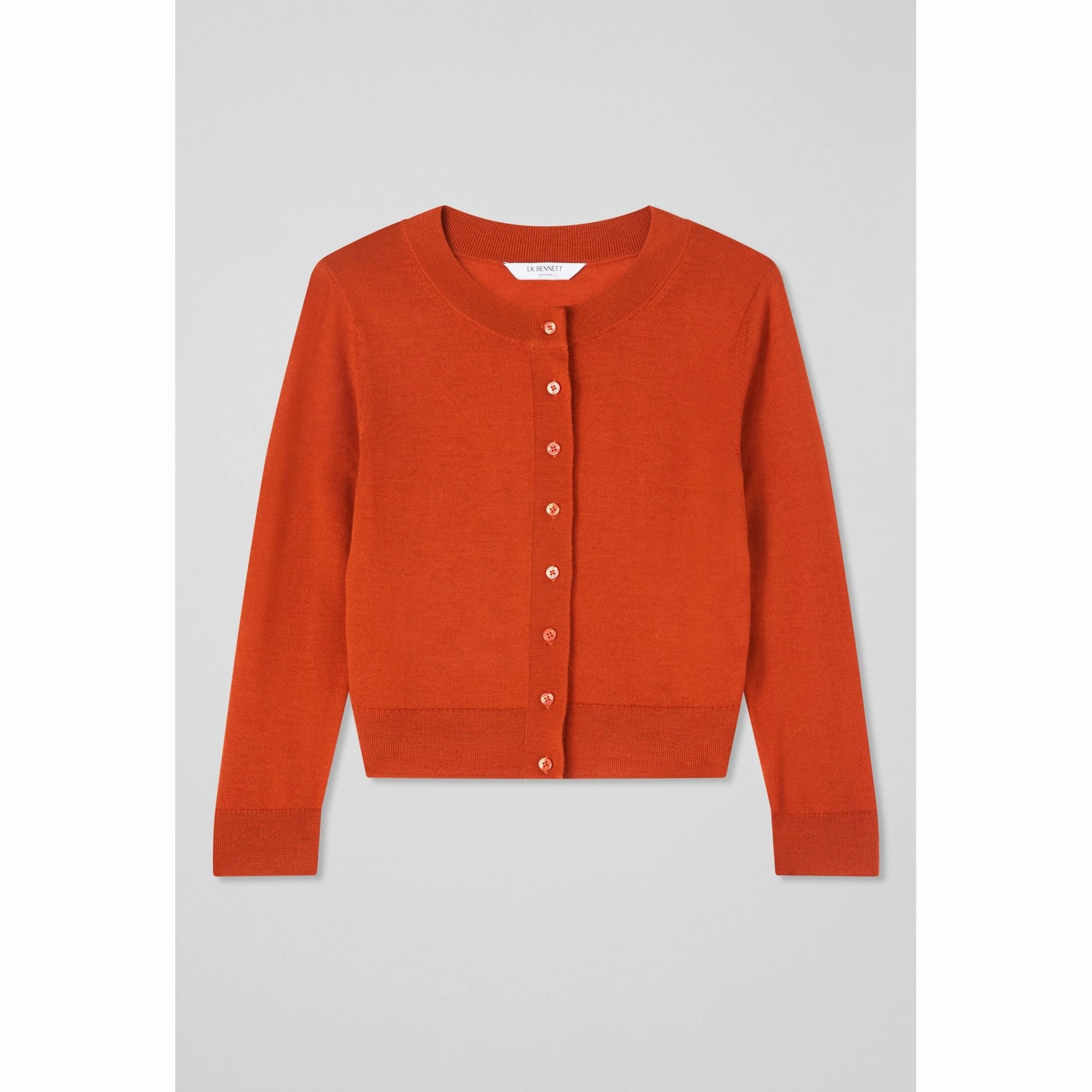 Connie Burnt Orange Crew Neck Wide Placket Cardigan