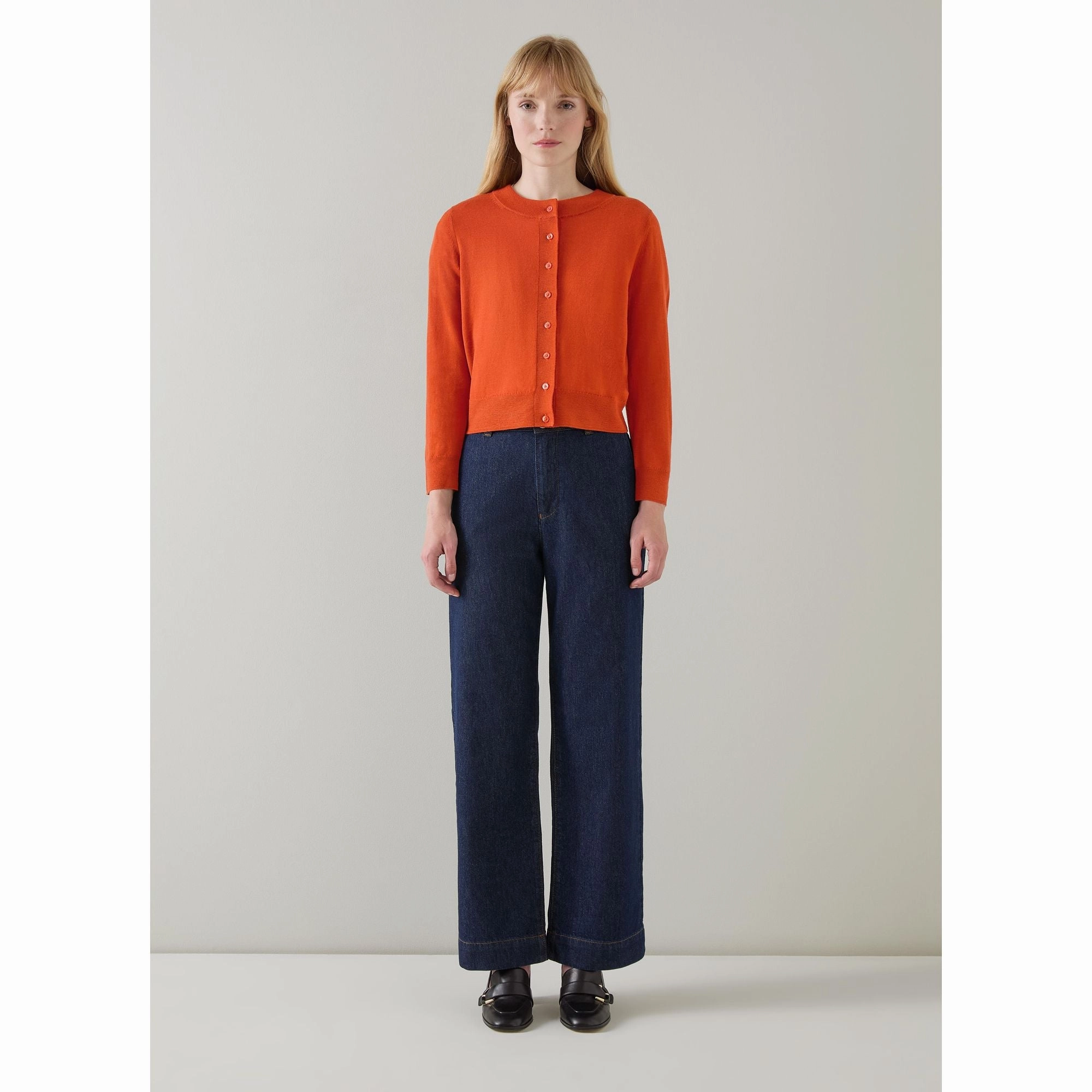 Connie Burnt Orange Crew Neck Wide Placket Cardigan Tops Womens - camisoles best price