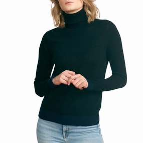 Contrast Roll Collar Sweater In Black And Navy Tops Womens - asymmetrical tops