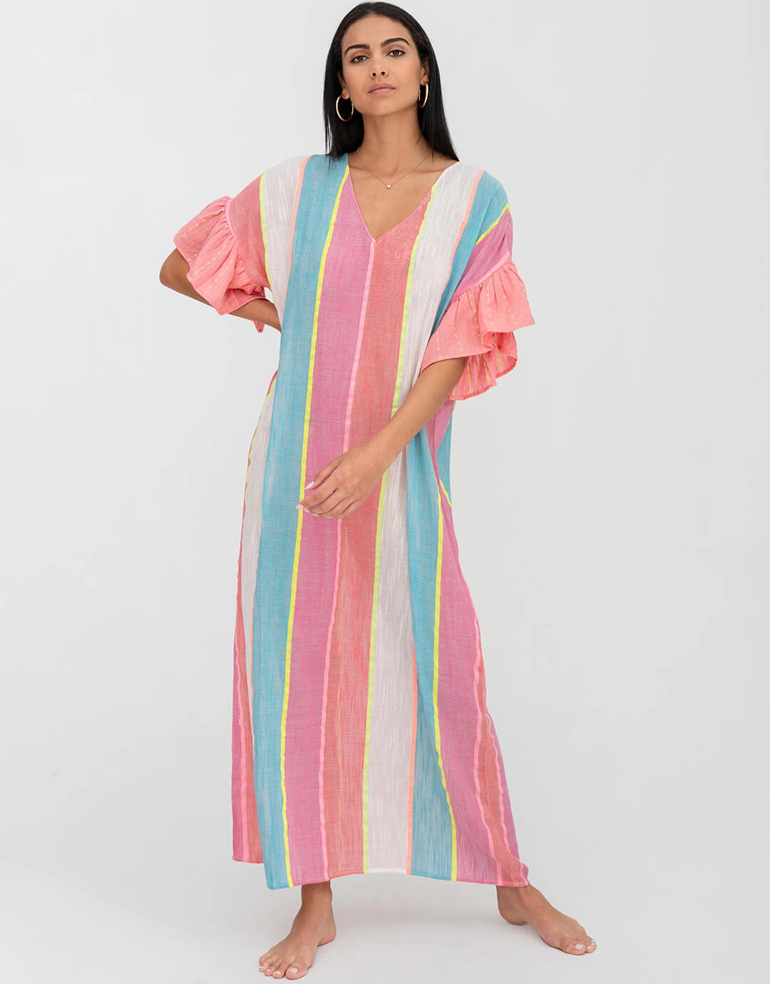 Contrast Ruffle Sleeve V Neck Dress - Multi Swim Womens - bikinis clearance