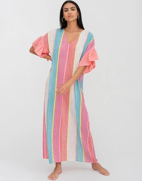 Contrast Ruffle Sleeve V Neck Dress - Multi Swim Womens - bikinis clearance