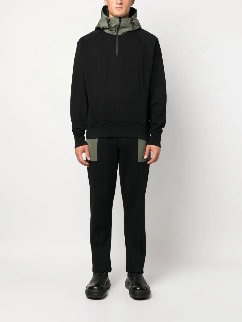 Contrasting-Hood Half-Zip Sweatshirt
