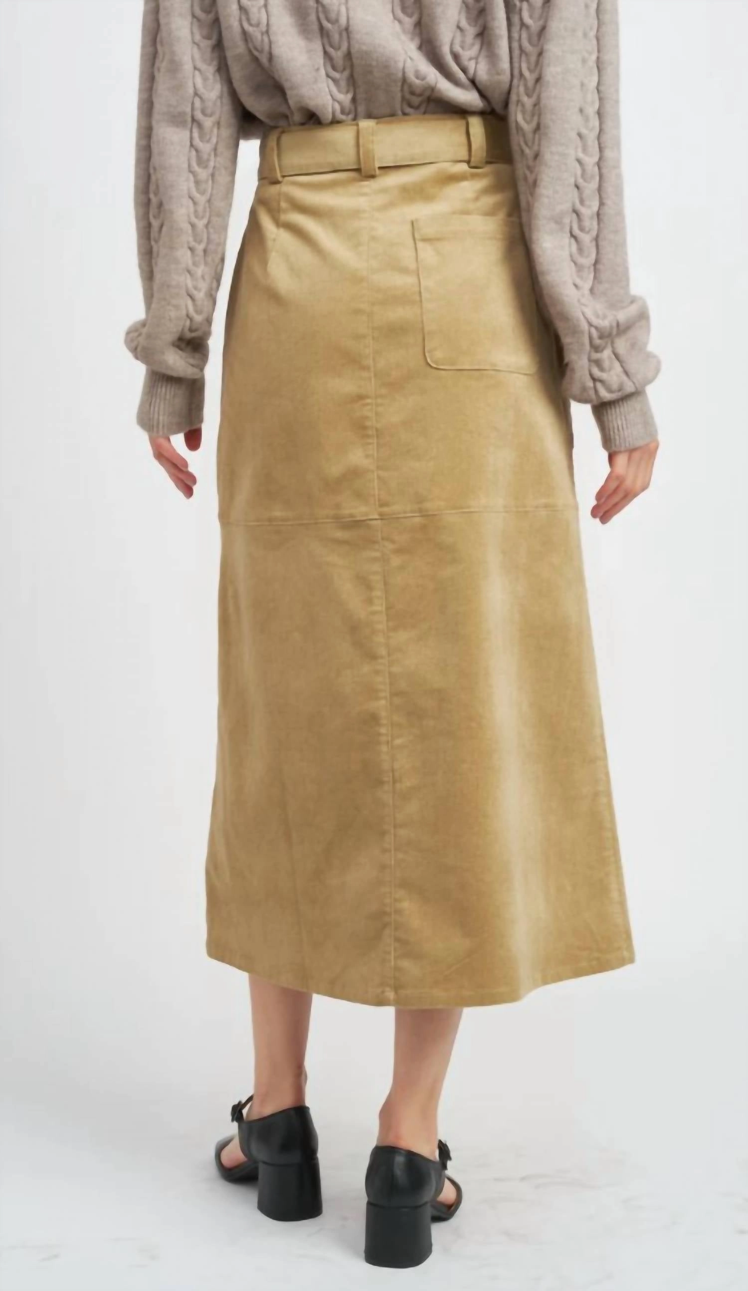 Corduroy Midi Skirt In Tan