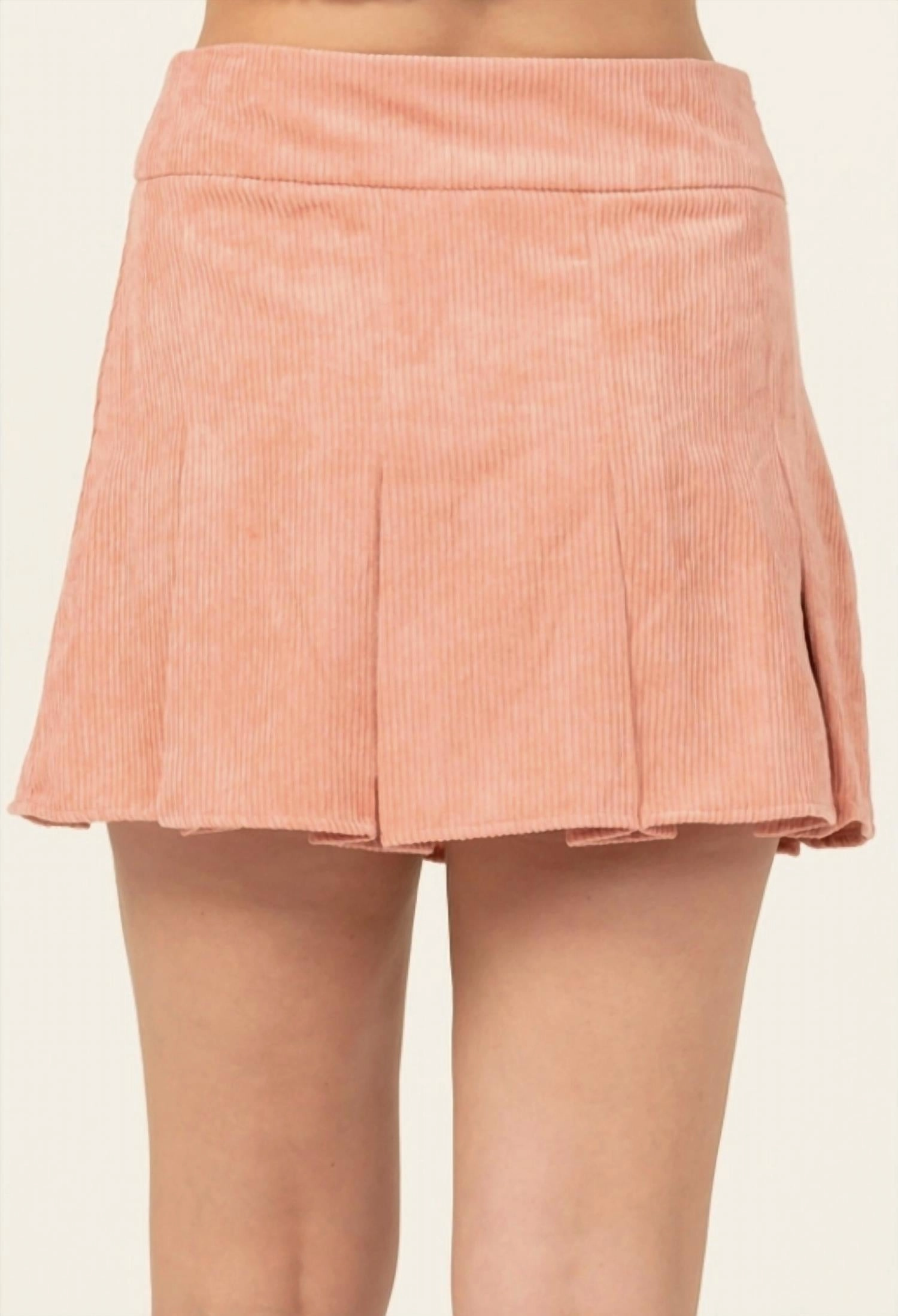 Corduroy Pleated Mini Skirt In Coral