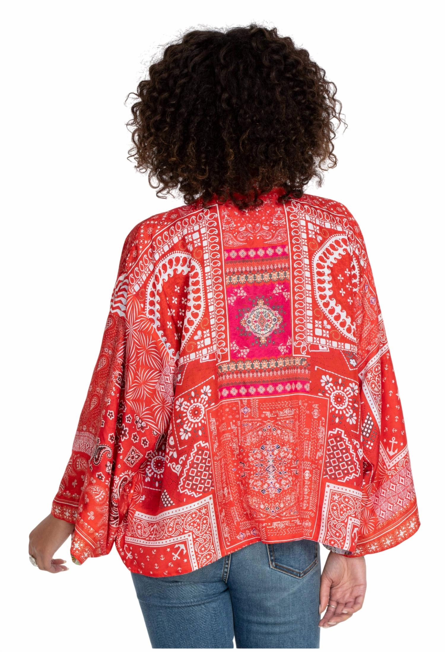 Cosmo Nana Reversible Kimono In Red Multi