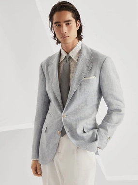 Cosmos Grey Dlav Linen Deconstructed Blazer Suits Mens - men's suits outlet