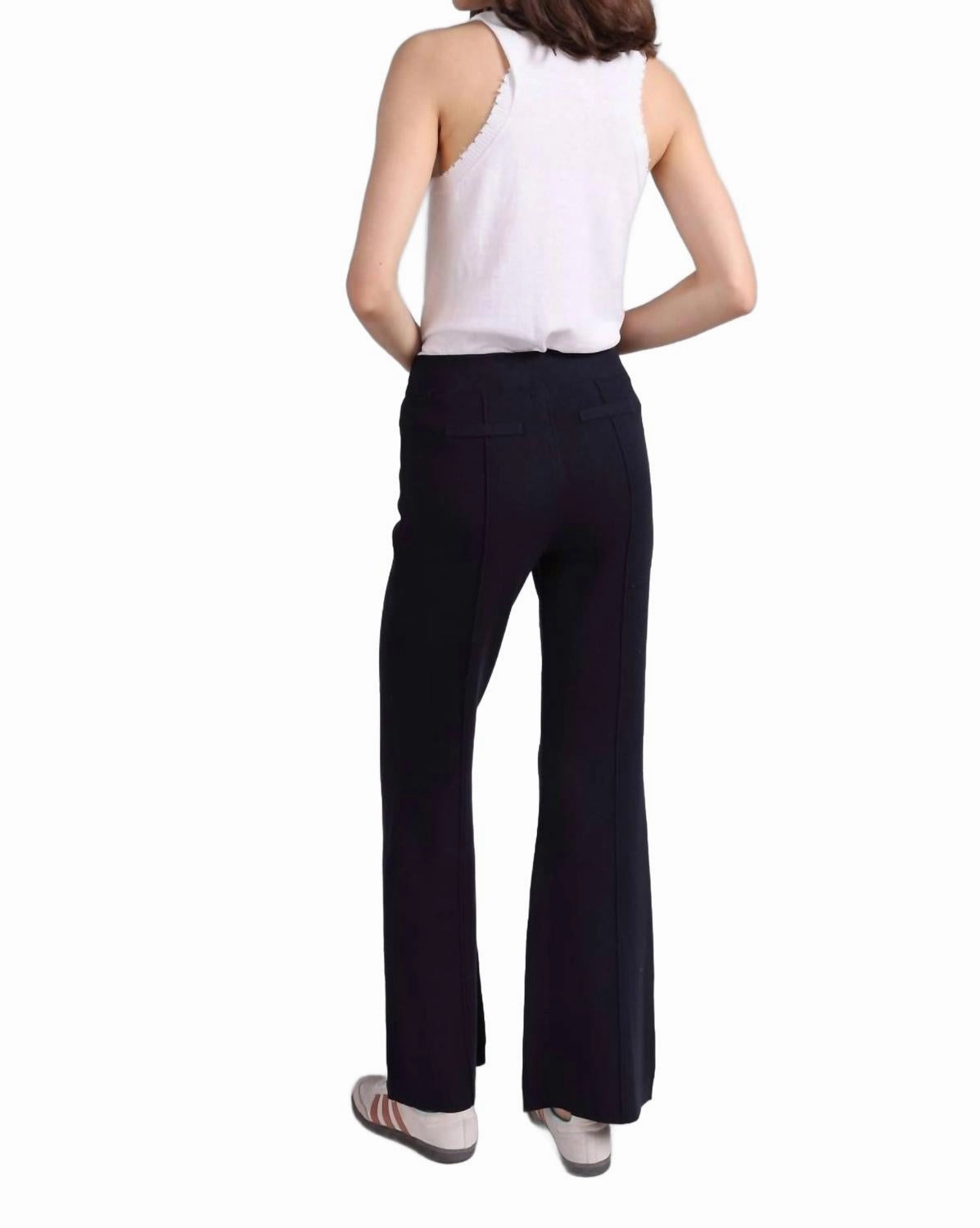 Cotton Blend Wide Leg Knit Pant In Navy
