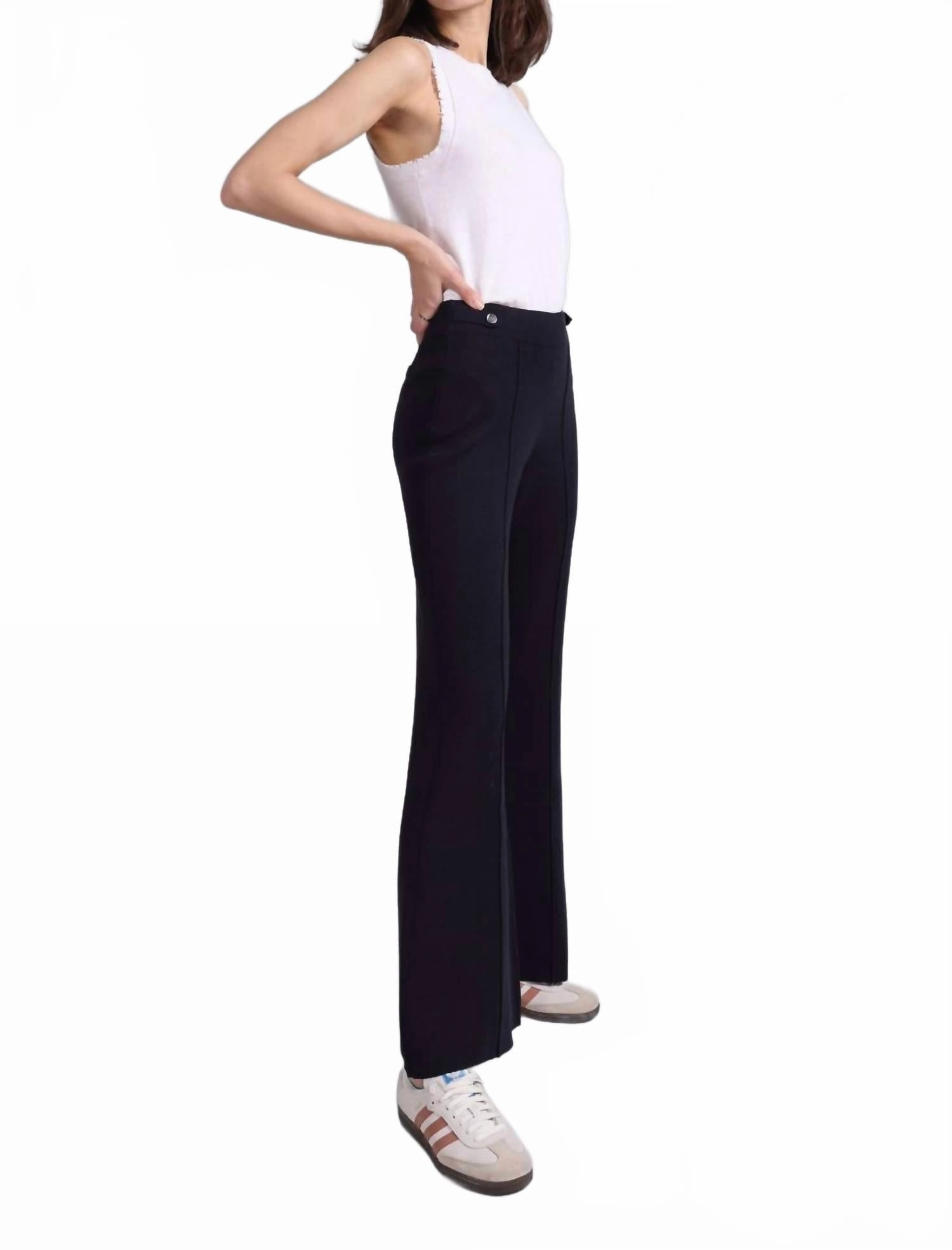 Cotton Blend Wide Leg Knit Pant In Navy