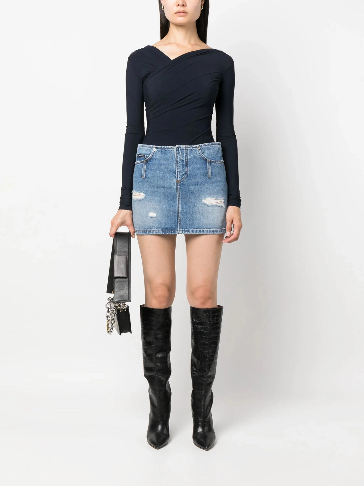 Cotton Denim Mini Skirt