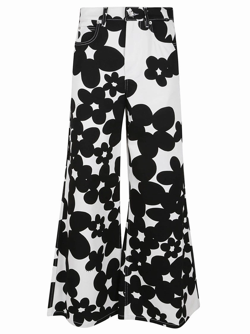 Cotton Gabardine Trousers With Macro Floral Motif womens lounge pants clearance