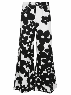 Cotton Gabardine Trousers With Macro Floral Motif womens lounge pants clearance