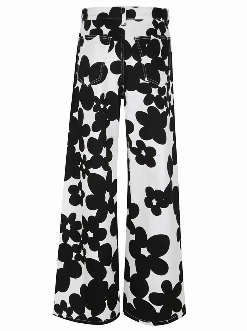 Cotton Gabardine Trousers With Macro Floral Motif