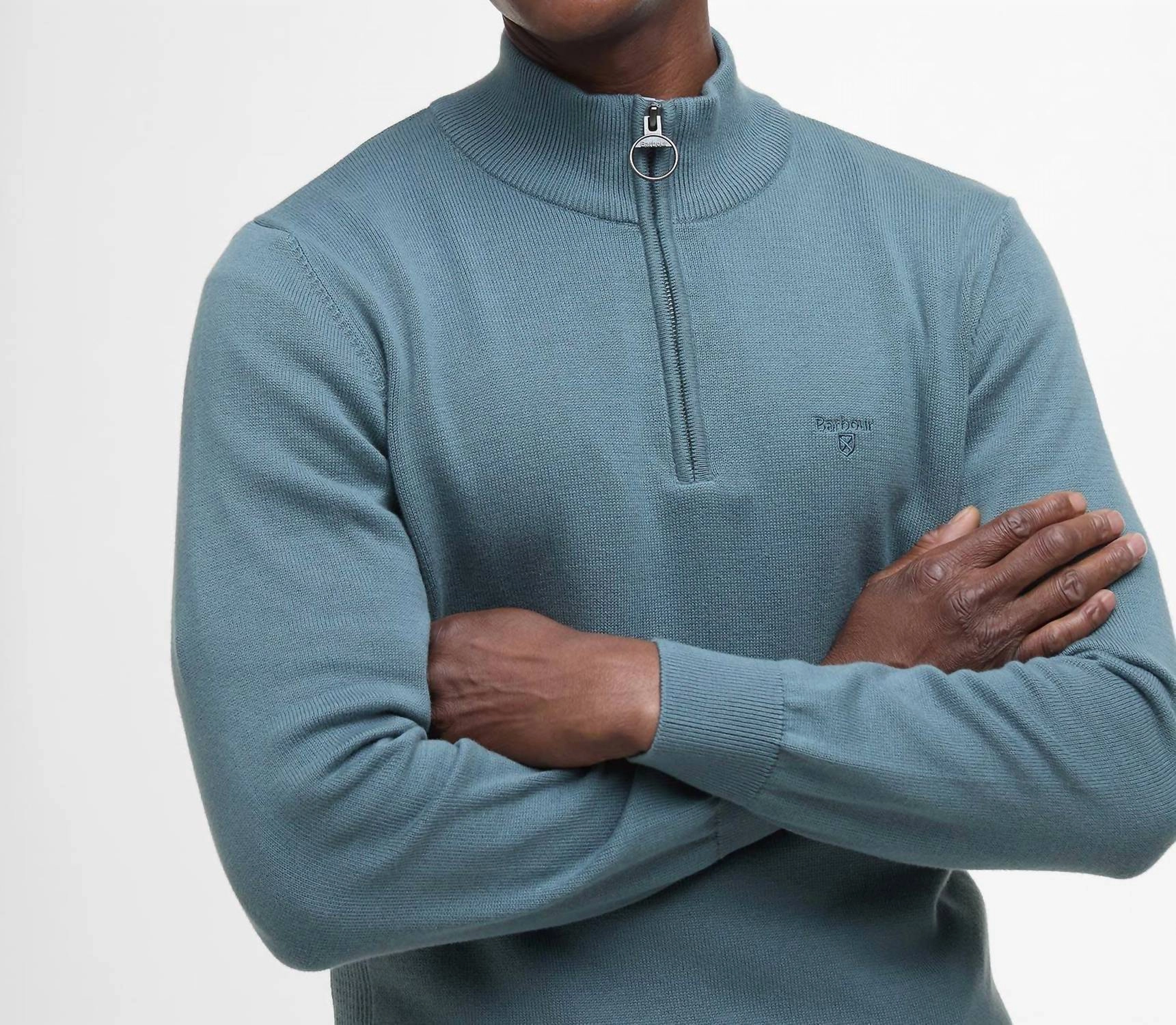 Cotton Half Zip Sweater In Vintage Teal
