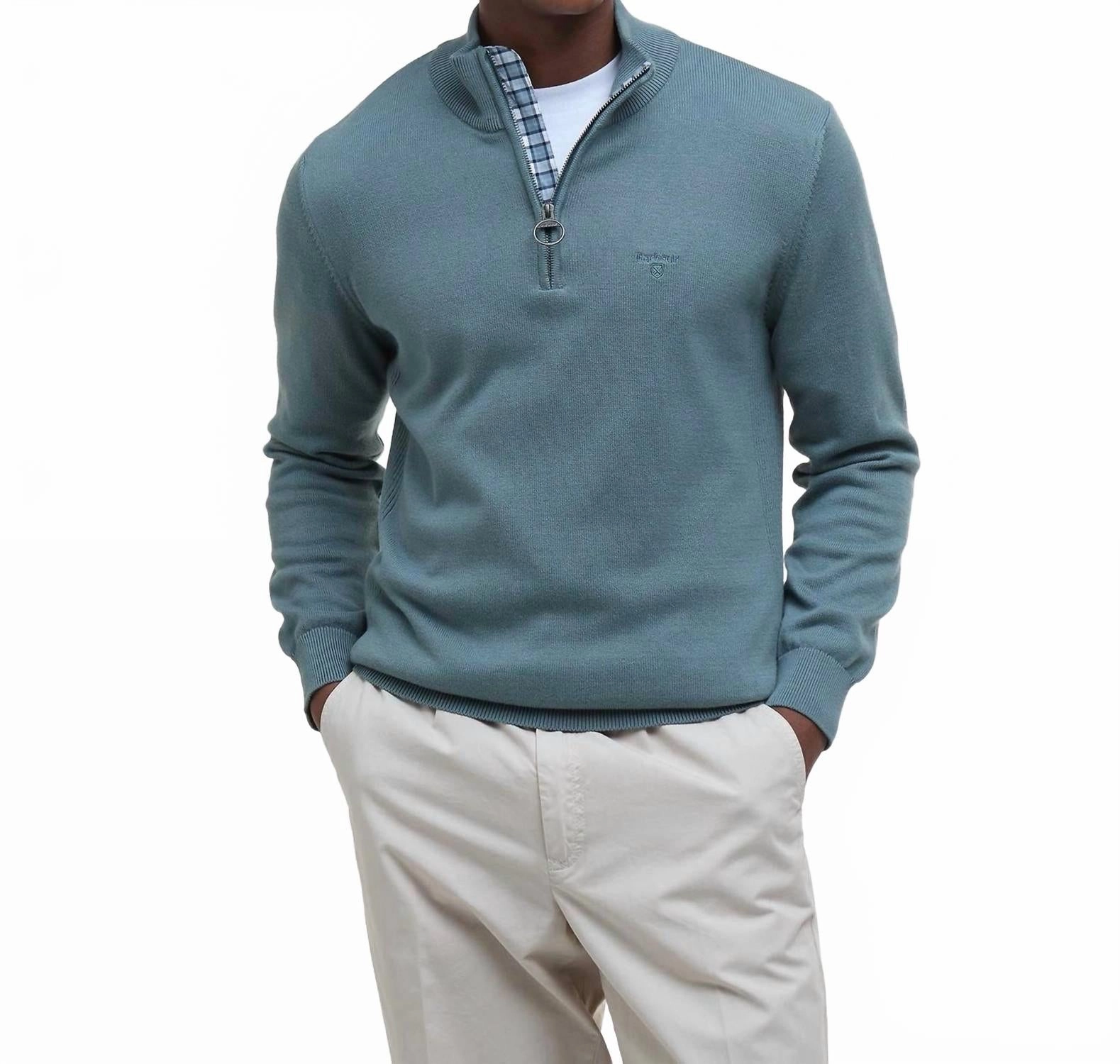 Cotton Half Zip Sweater In Vintage Teal