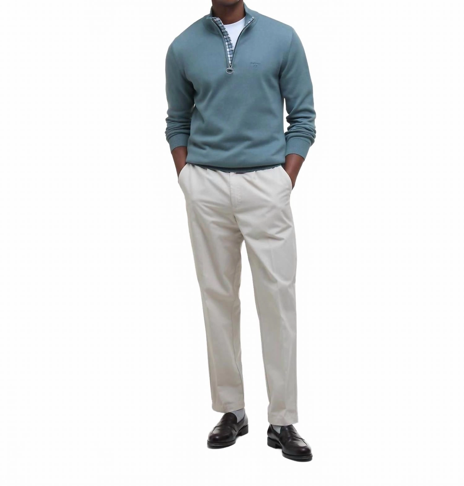 Cotton Half Zip Sweater In Vintage Teal