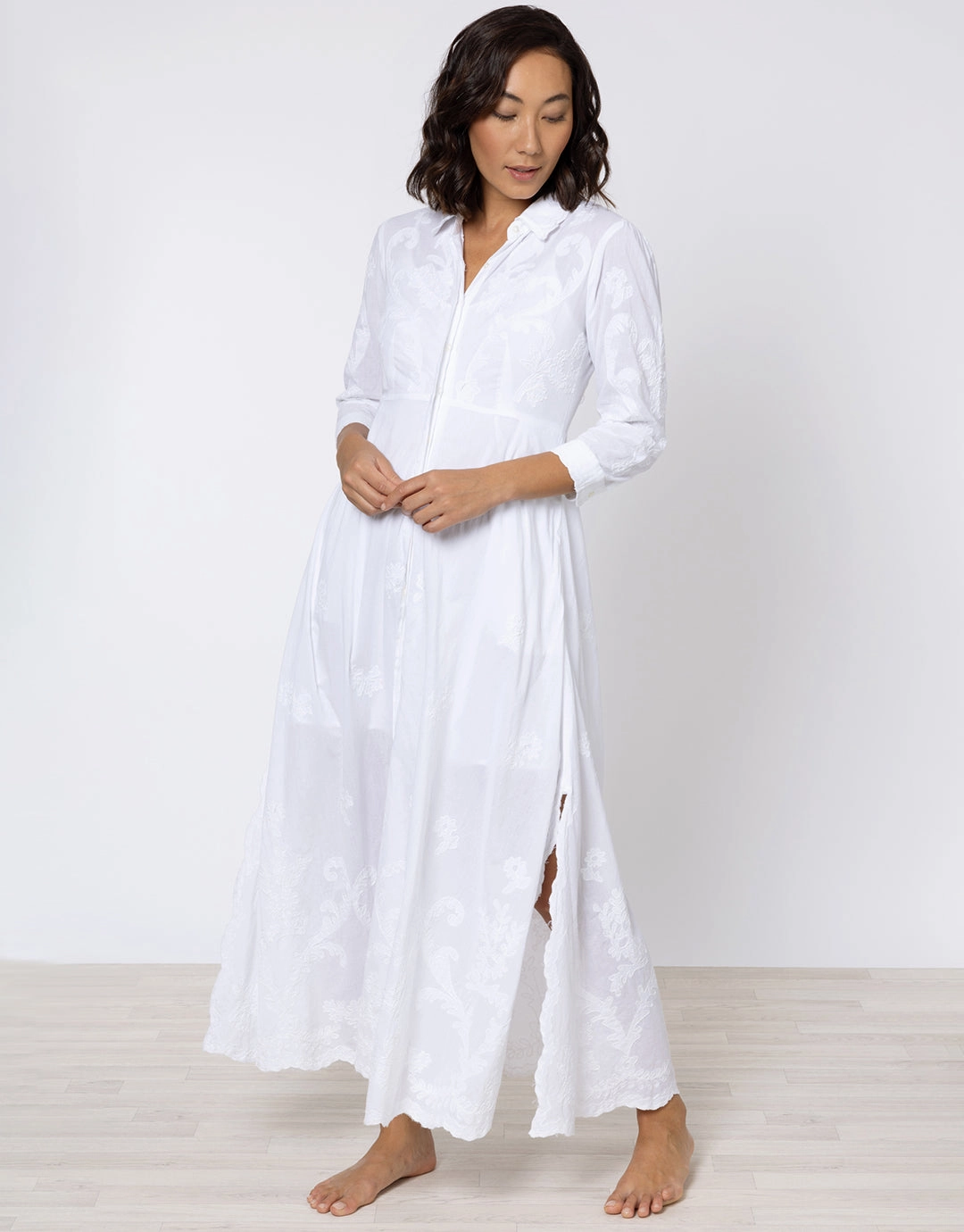 Cotton Maxi Dress with Vintage Embroidery - White Swim Womens - bikinis clearance