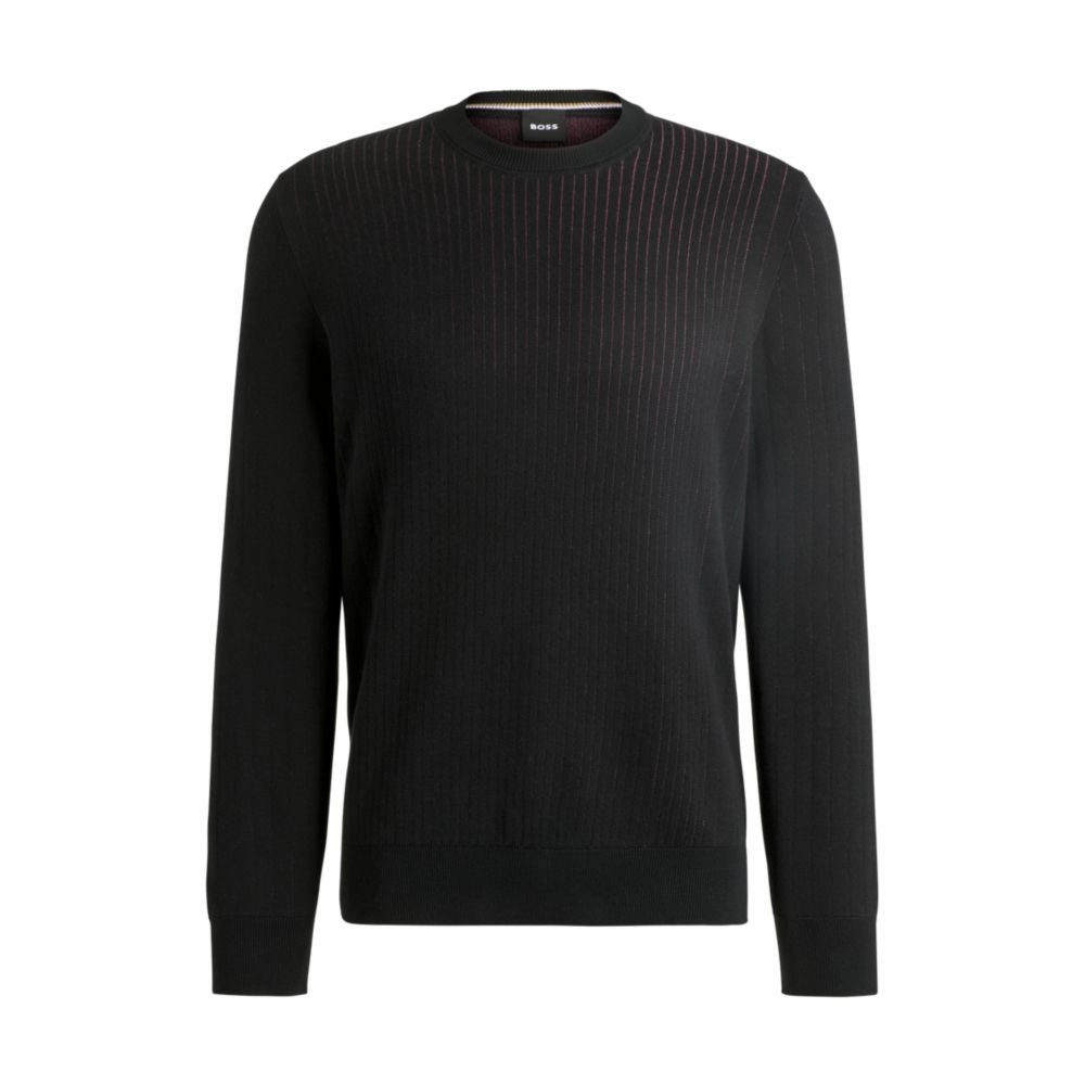 Cotton sweater with knitted vertical stripes in regular fit