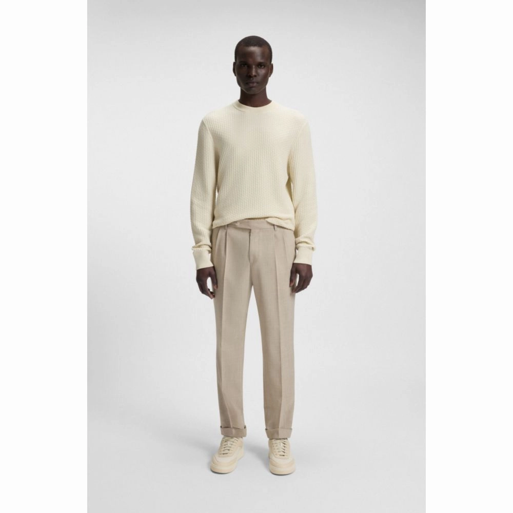 Cotton sweater with mixed structures