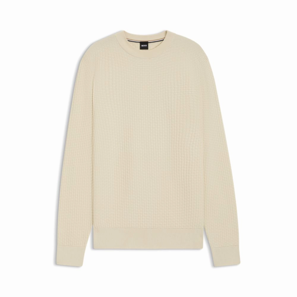 Cotton sweater with mixed structures