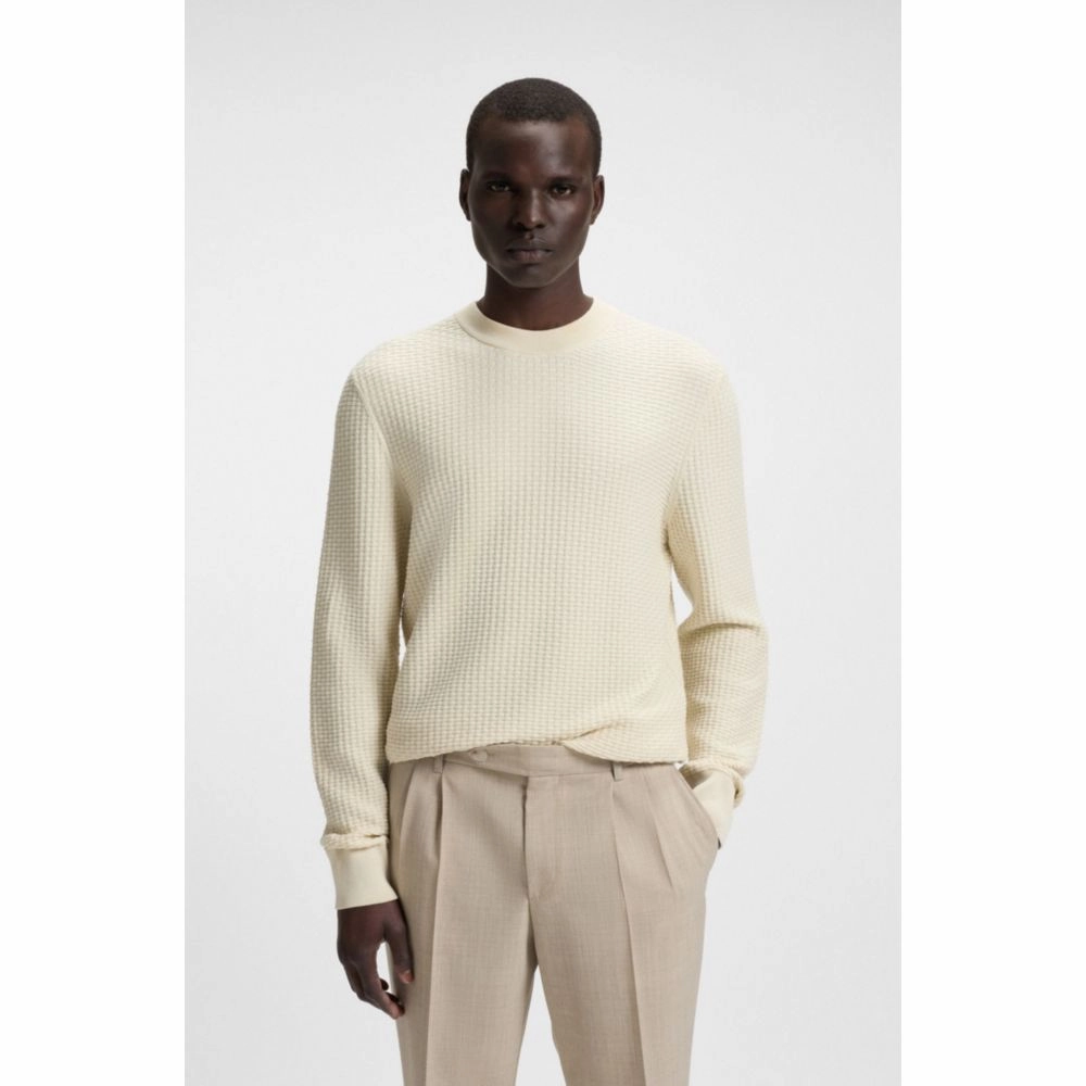 Cotton sweater with mixed structures